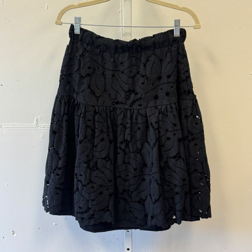 Unlabel Black Eyelet Lace Tiered Midi Skirt Elastic Waist Girls Size 16 / 172